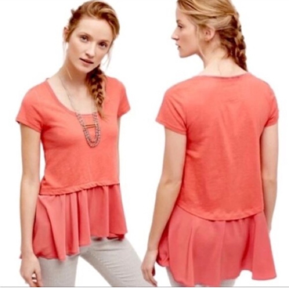 Anthropologie Postmark West End Coral Peplum Top